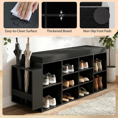 Tangkula Shoe Storage Bench with Umbrella Stand 10-Cubby Entryway Shoe Rack Organizer - Product image 6