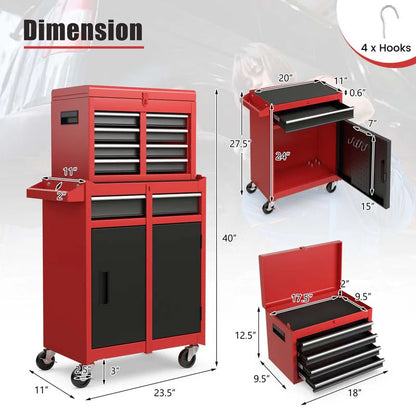 2-in-1 Rolling Tool Chest, 5-Drawer Tool Storage Cabinet with Wheels, Adjustable Shelf - Product image 42