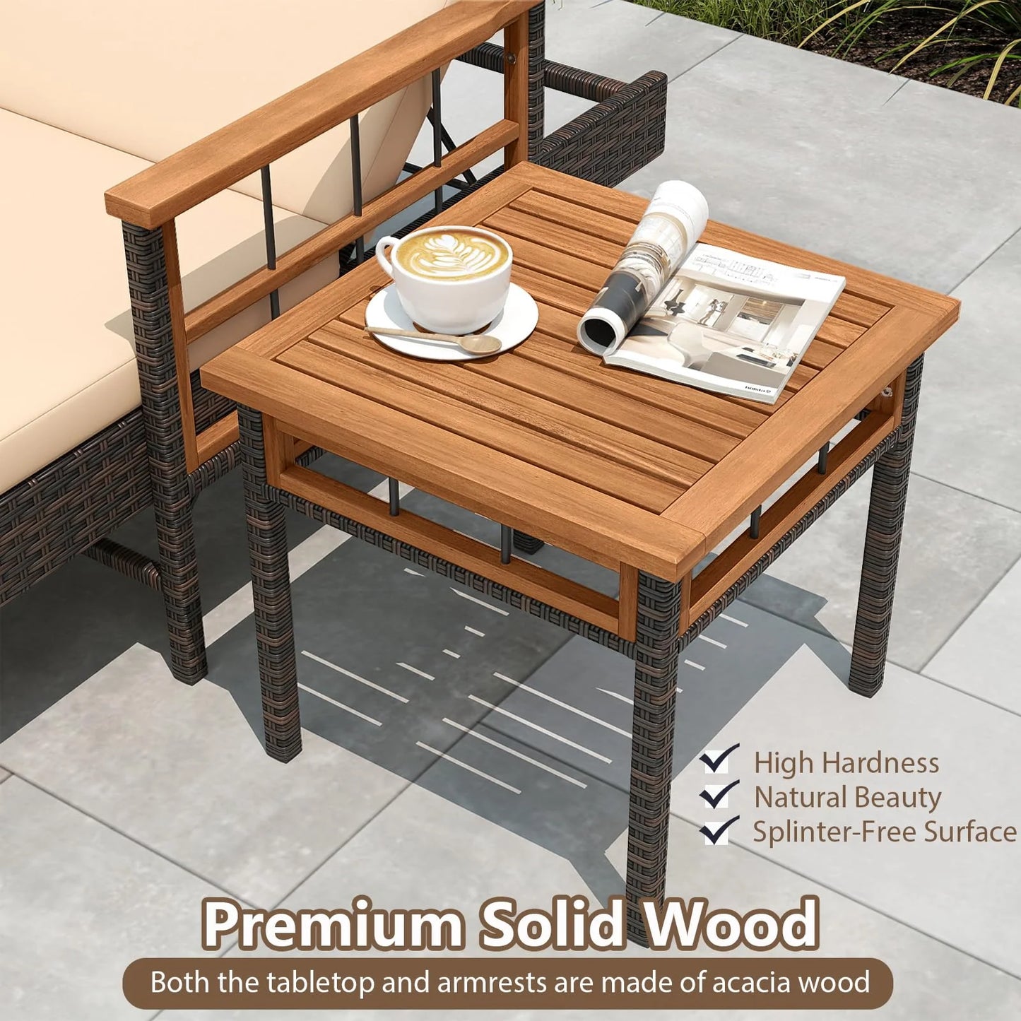 Tangkula 3 Pieces Patio Chaise Lounge Set 2 Rattan Lounge Chairs Side Table - Product image 4
