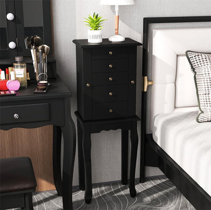 Standing Jewelry Armoire Cabinet with Flip Top Mirror, 4 Drawers, 8 Necklace Hooks & 2 Side Doors - Product image 15