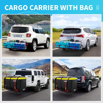 LWTURMRT 60" x 22" x 6" Hitch Cargo Rack with Waterproof Cargo Bag (58" x 20" x 24"), Rust Resistant Baking Paint and Alloy Steel Material