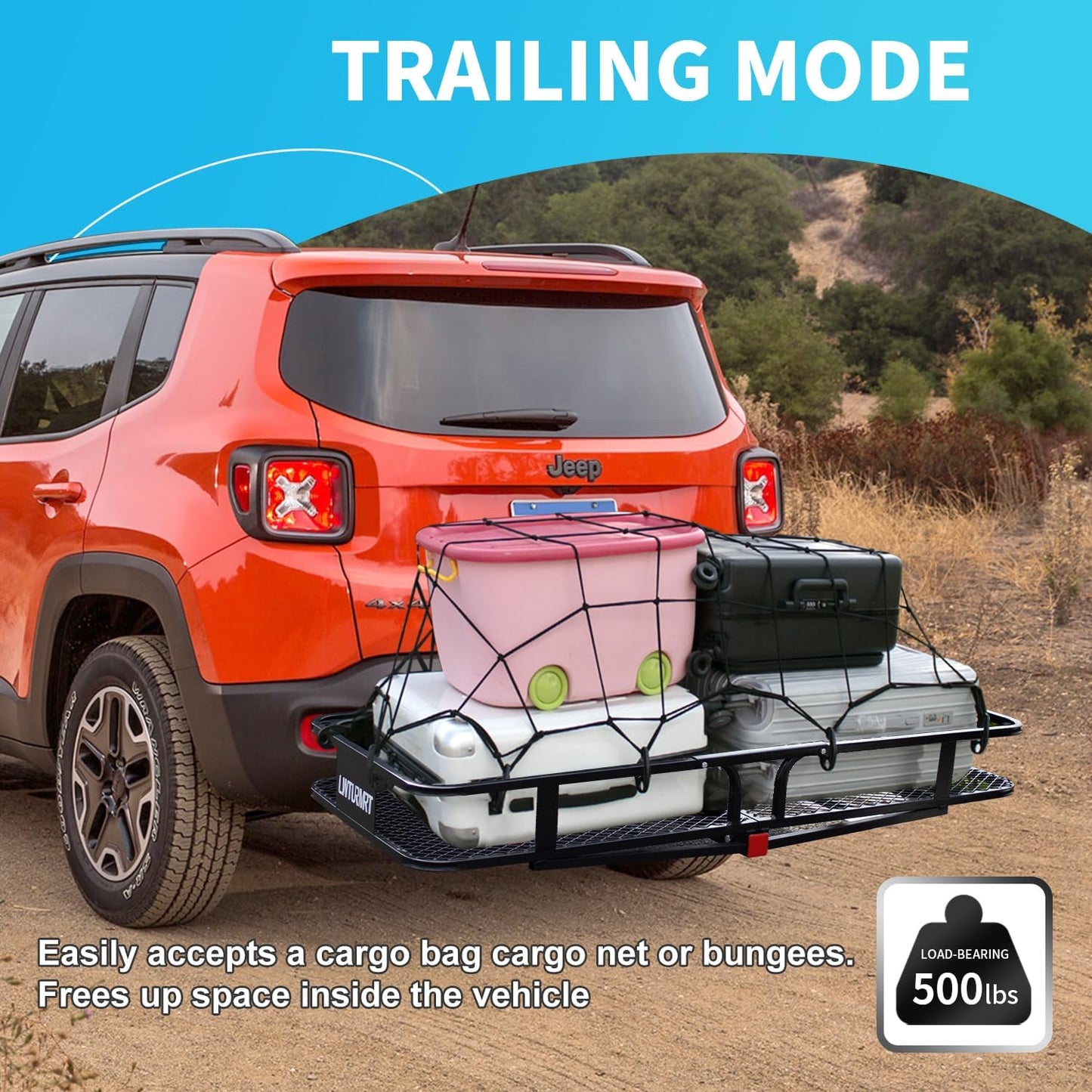 LWTURMRT 60" x 22" x 6" Hitch Cargo Rack with Waterproof Cargo Bag (58" x 20" x 24"), Rust Resistant Baking Paint and Alloy Steel Material