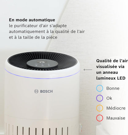 Bosch Air 4000 - Air purifier - For rooms up to 62.5 m² - Effectively filters more than 99% of pollutants - An intelligent sensor, auto and silence modes (< 25 dB(A)) - CADR: 300 m³/h