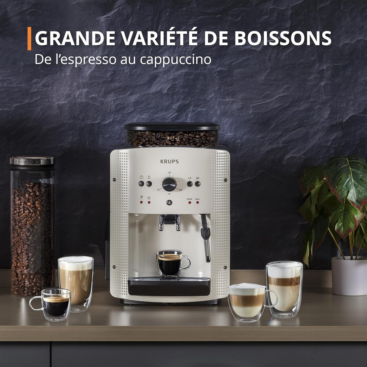 Bean coffee machine, 1.7 L, 2 cups simultaneously, Automatic cleaning, Steam nozzle for Cappuccino, Espresso coffee maker, Essential black YY8125FD, Black -
