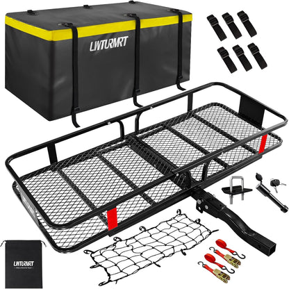 LWTURMRT 60" x 22" x 6" Hitch Cargo Rack with Waterproof Cargo Bag (58" x 20" x 24"), Rust Resistant Baking Paint and Alloy Steel Material