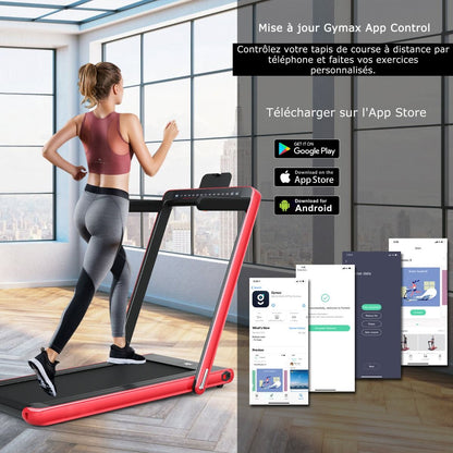 Foldable Treadmill 0.75HP Double LED Display APP and Remote Control Motorized Speed ​​12 km/h Surface 40x100cm Red -