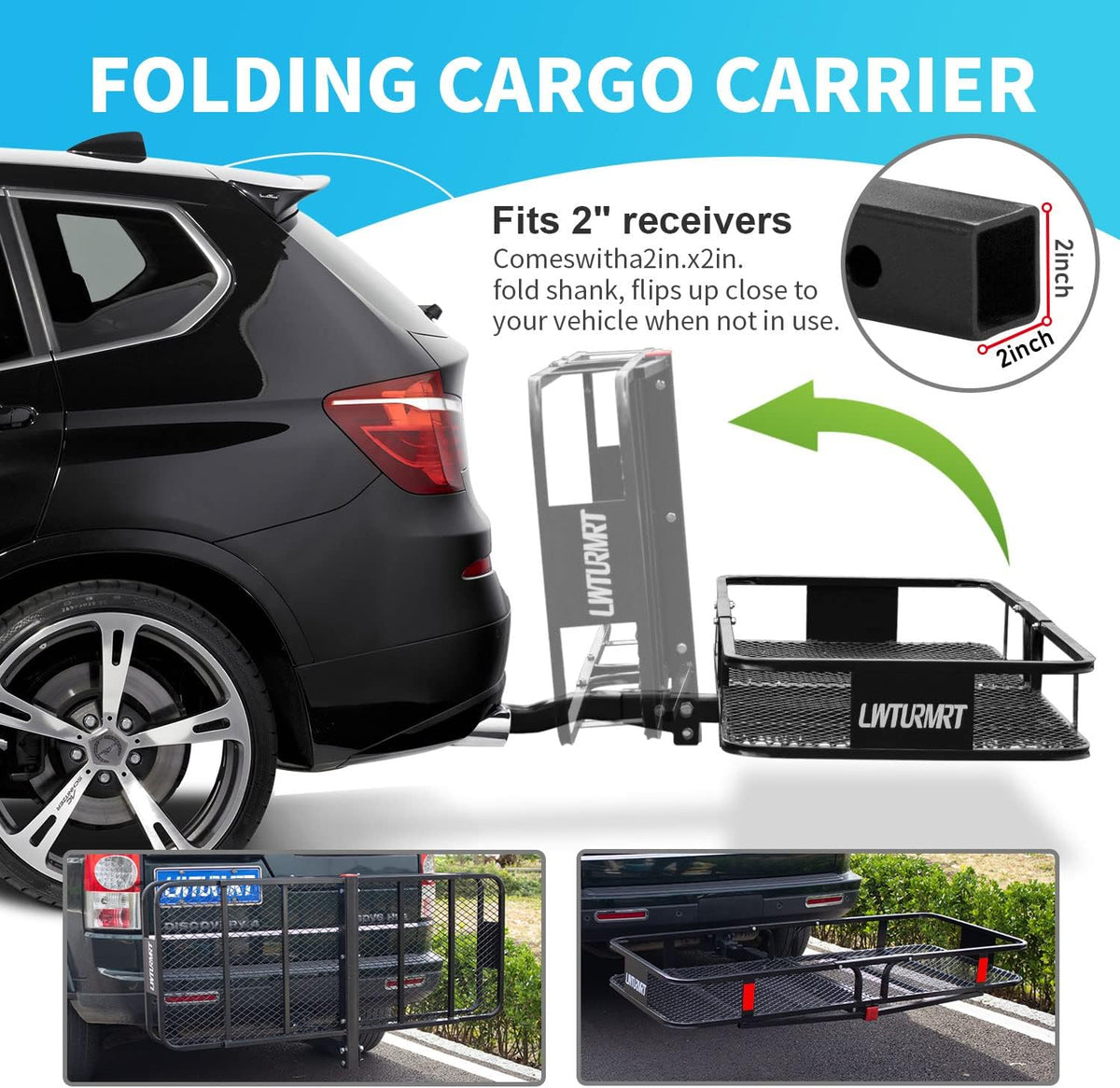 LWTURMRT 60" x 22" x 6" Hitch Cargo Rack with Waterproof Cargo Bag (58" x 20" x 24"), Rust Resistant Baking Paint and Alloy Steel Material