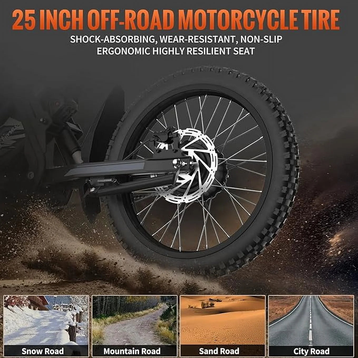 Ridingtimes GT73 Electric Motorbike 2400W 48V 18.2ah*2 Electric BIKE with 25" Tires Digital Screen Carbon - Product image 6