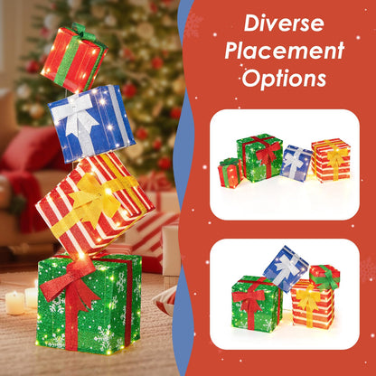 Tangkula 4 FT Lighted Stacked Gift Boxes, Light up Box Tower Christmas Decorations with Built-in LED Lights - Product image 9