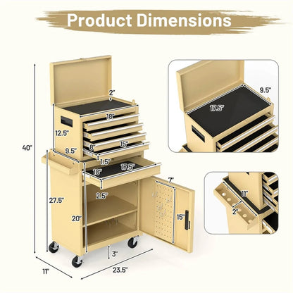 2-in-1 Rolling Tool Chest, 5-Drawer Tool Storage Cabinet with Wheels, Adjustable Shelf - Product image 78