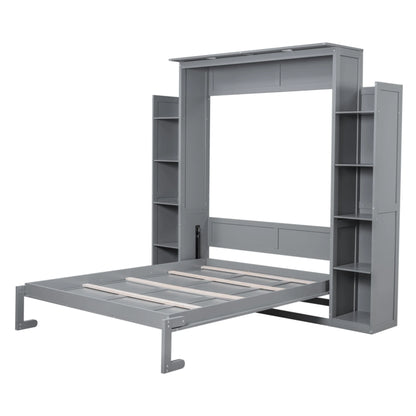 Aukfa Queen Size Murphy Bed with 5 - Tier Storage Shelf & LED Lights - Product image 5