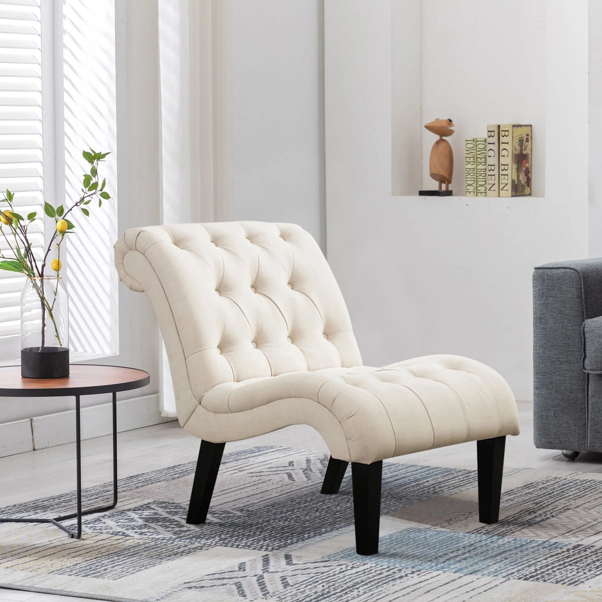 Andeworld Upholstered Accent Chair for Bedroom Living Room Chairs Lounge Chair with Wood Legs Cream Fabric - Product image 1