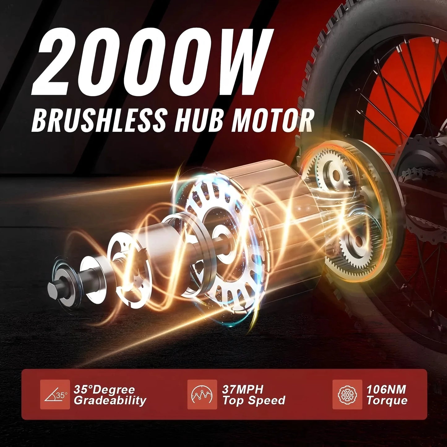 Ridingtimes GT73 Electric Motorbike 2400W 48V 18.2ah*2 Electric BIKE with 25" Tires Digital Screen Carbon - Product image 7