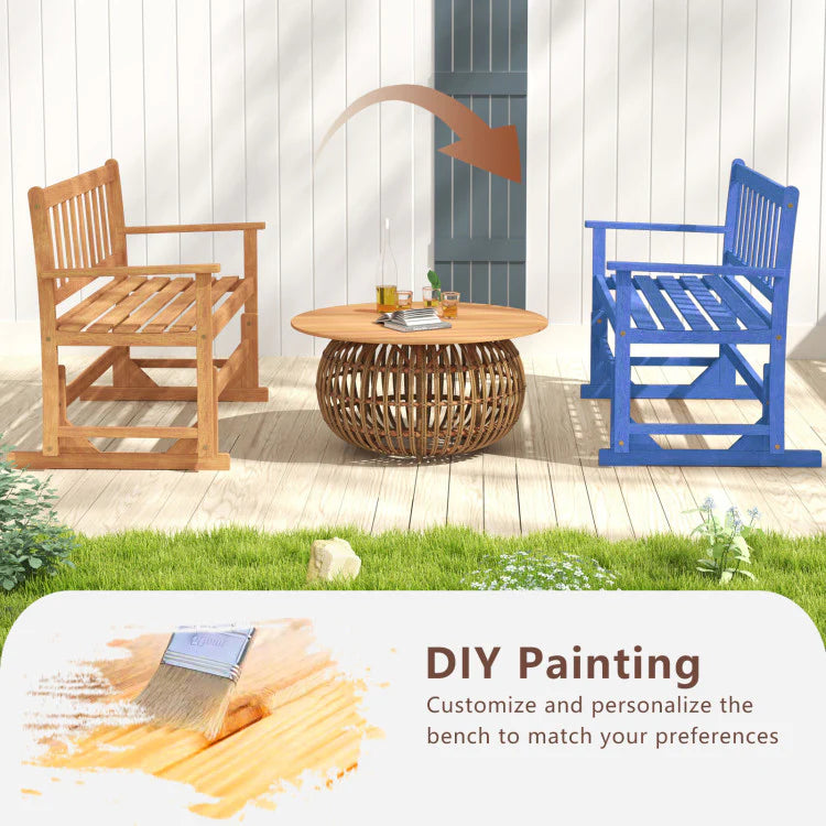 2-Person Patio Glider Bench, Solid Acacia Wood Porch Glider Chair with Slatted Backrest & Seat - Product image 9