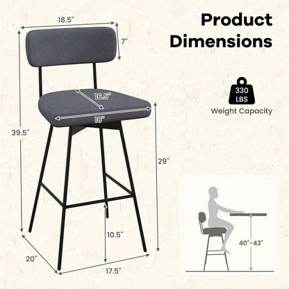 Swivel Bar Stools Set of 2, 29" Upholstered Bar Height Chairs with Back - Product image 22