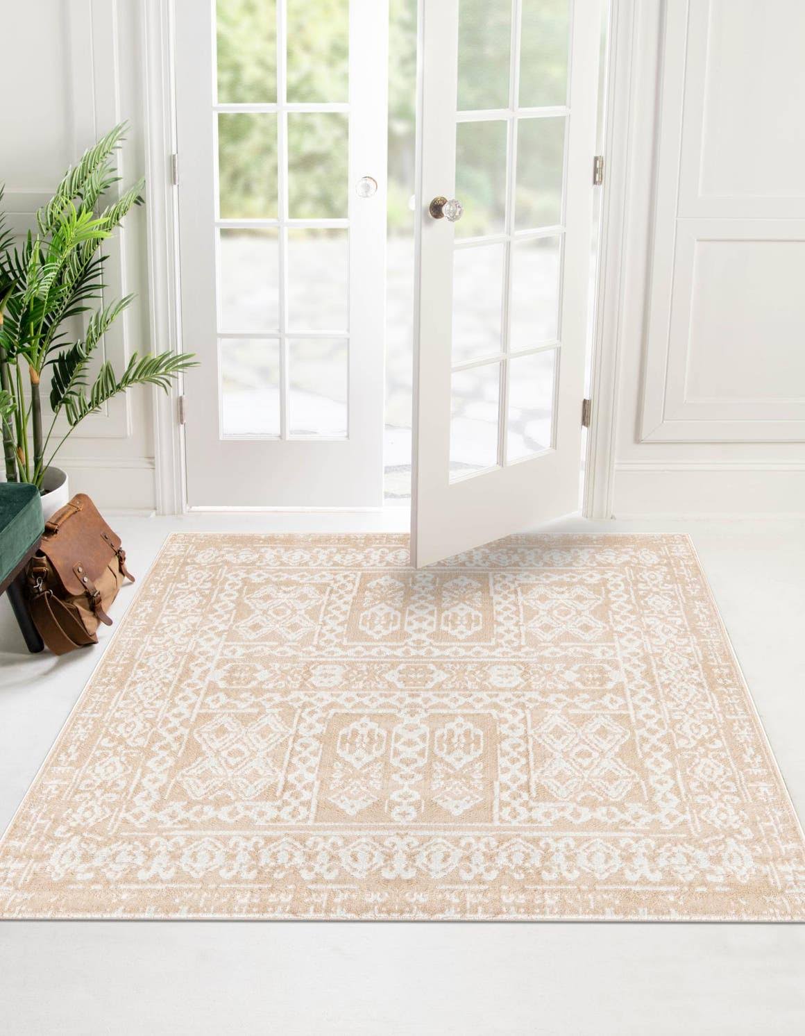 Unique Loom Oxford 8 ft Square Beige Bohemian, Floral, Geometric Area Rug - Product image 1
