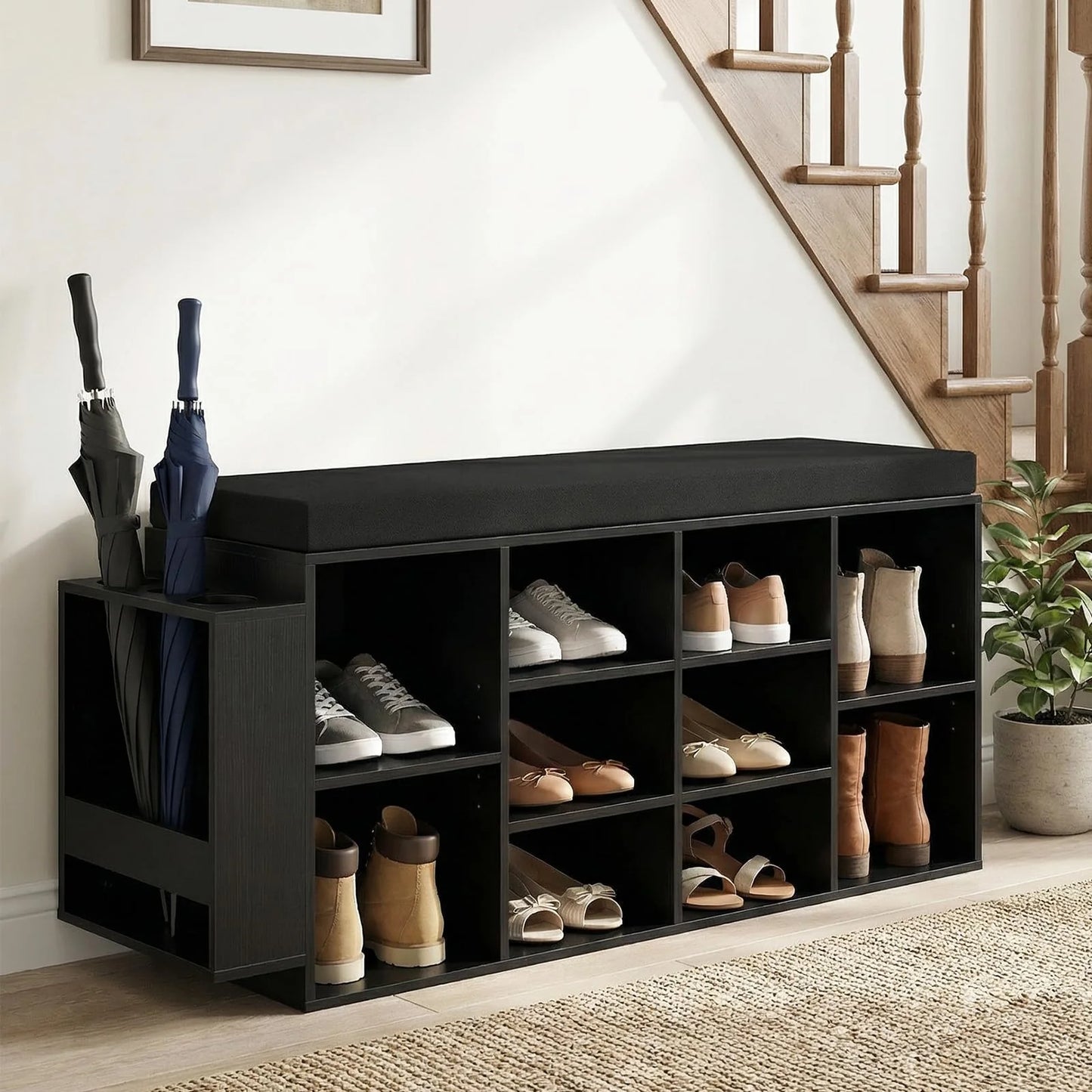Tangkula Shoe Storage Bench with Umbrella Stand 10-Cubby Entryway Shoe Rack Organizer - Product image 8