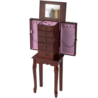 Standing Jewelry Armoire Cabinet with Flip Top Mirror, 4 Drawers, 8 Necklace Hooks & 2 Side Doors - Product image 11