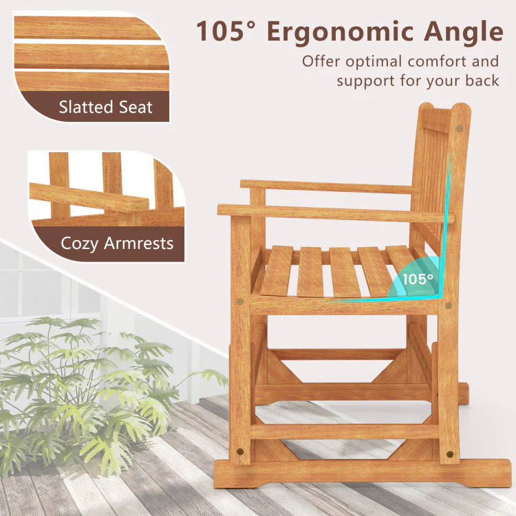 2-Person Patio Glider Bench, Solid Acacia Wood Porch Glider Chair with Slatted Backrest & Seat - Product image 10