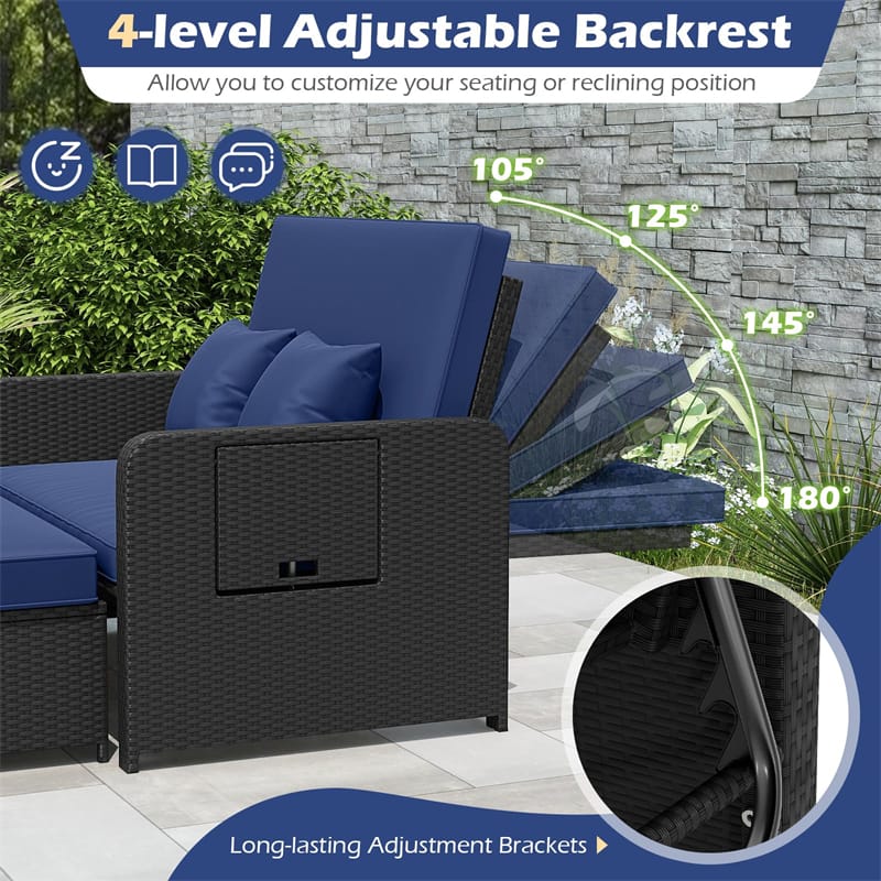 Patio Rattan Daybed Outdoor Wicker Loveseat Sofa with 4-Level Adjustable Backrest, Storage Ottoman - Product image 18