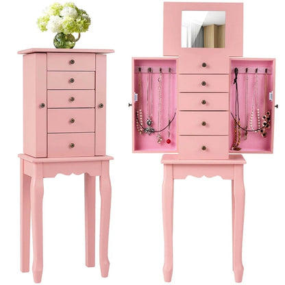 Standing Jewelry Armoire Cabinet with Flip Top Mirror, 4 Drawers, 8 Necklace Hooks & 2 Side Doors - Product image 34
