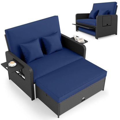 Patio Rattan Daybed Outdoor Wicker Loveseat Sofa with 4-Level Adjustable Backrest, Storage Ottoman - Product image 13