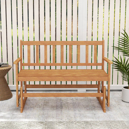 2-Person Patio Glider Bench, Solid Acacia Wood Porch Glider Chair with Slatted Backrest & Seat - Product image 4