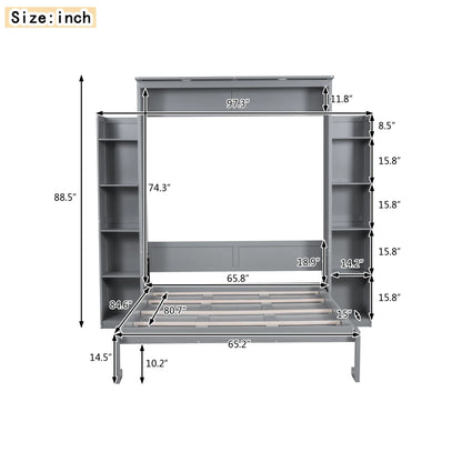 Aukfa Queen Size Murphy Bed with 5 - Tier Storage Shelf & LED Lights - Product image 4