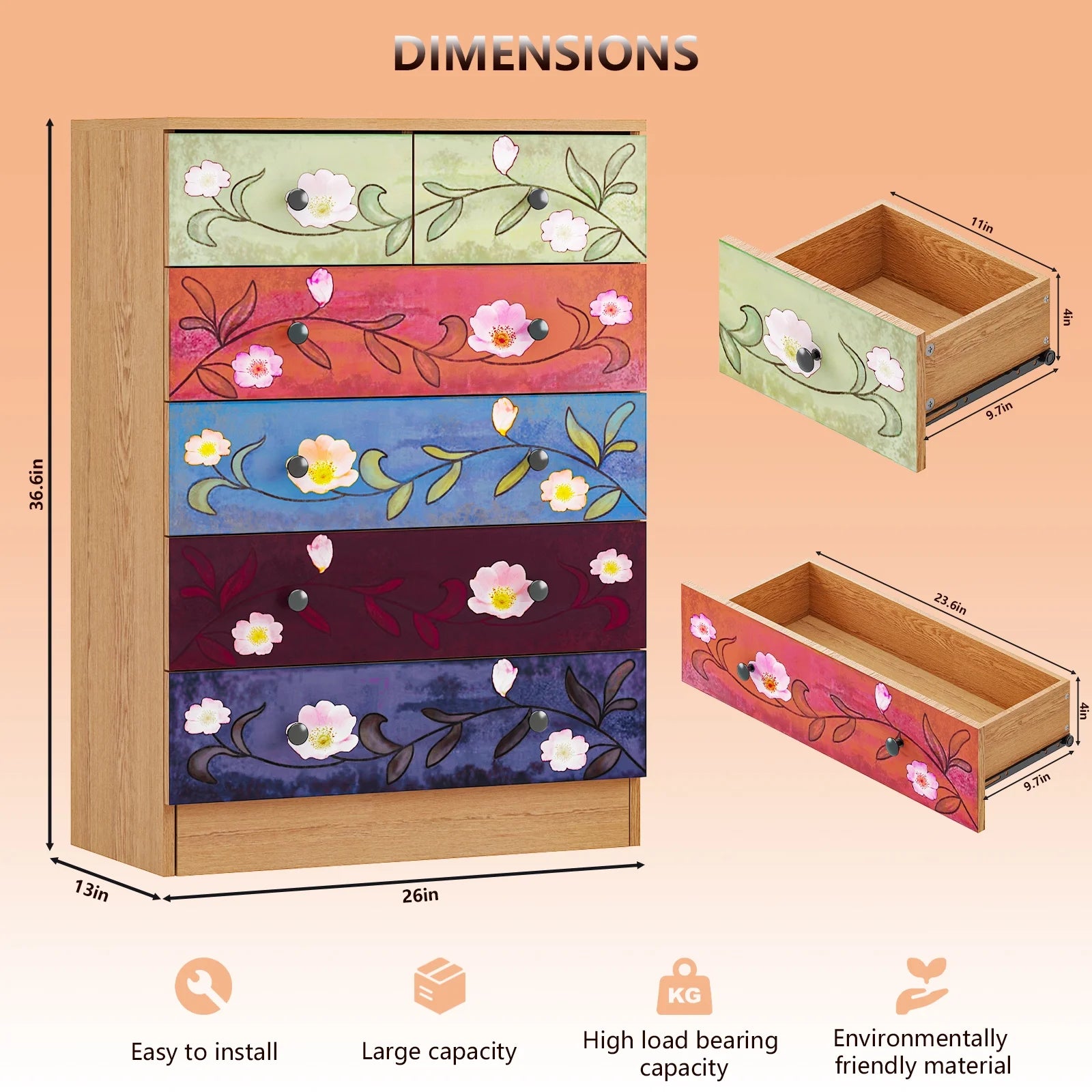 Ktaxon Wood 6 - Drawer Dresser Organizer for Bedroom Storage Tower for Entryway Hallway Closet - Product image 5
