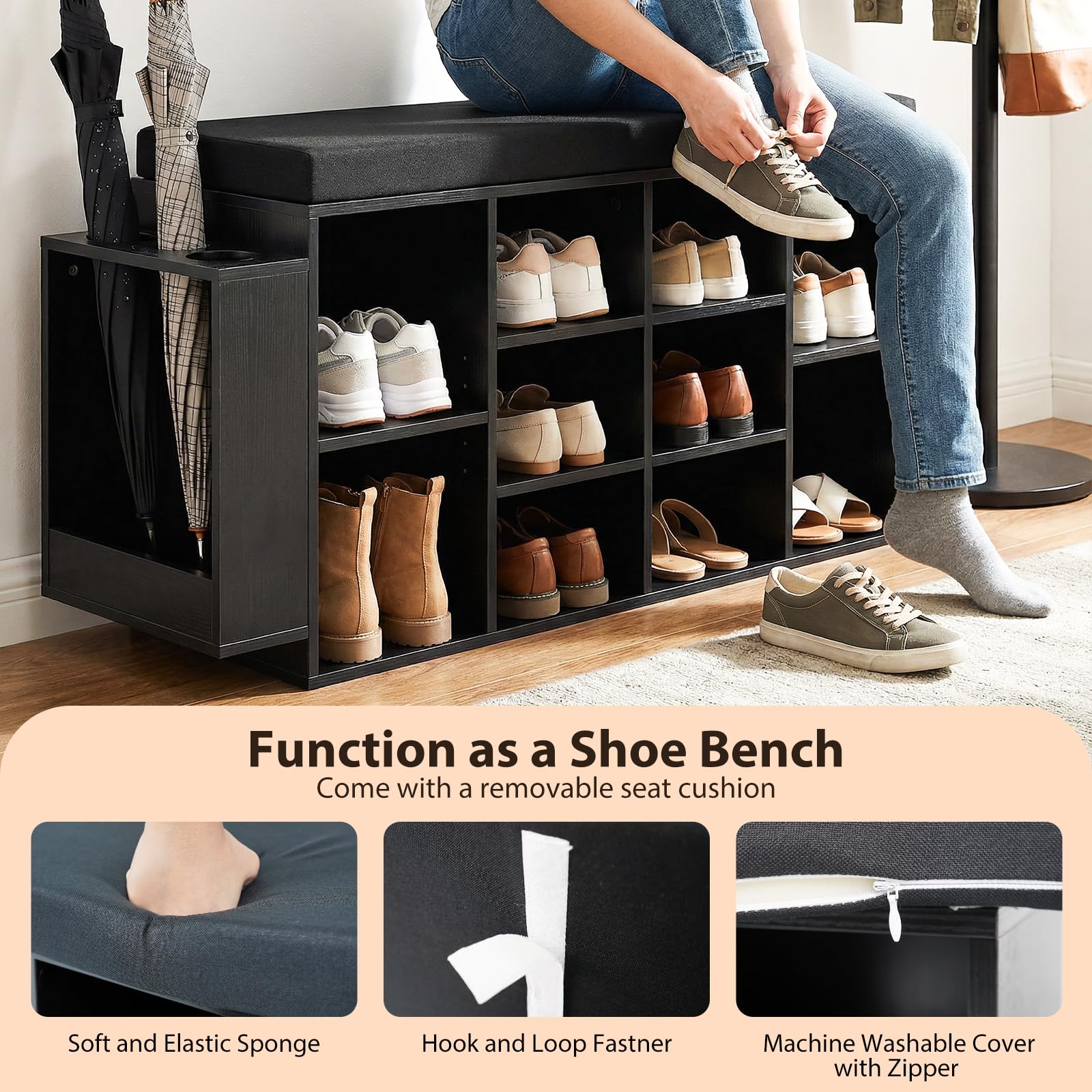 Tangkula Shoe Storage Bench with Umbrella Stand 10-Cubby Entryway Shoe Rack Organizer - Product image 7