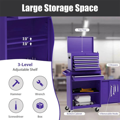 2-in-1 Rolling Tool Chest, 5-Drawer Tool Storage Cabinet with Wheels, Adjustable Shelf - Product image 94