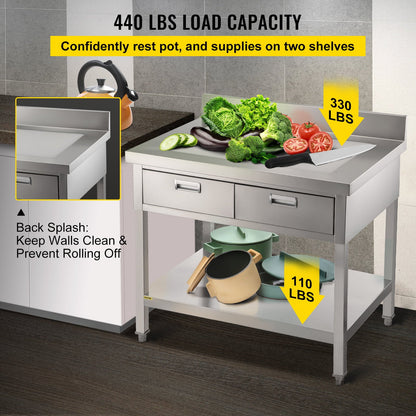 Commercial Work Table Workstation 24 x 42 Inches Commercial Food Prep Work Table with 2 Drawers - Product image 5